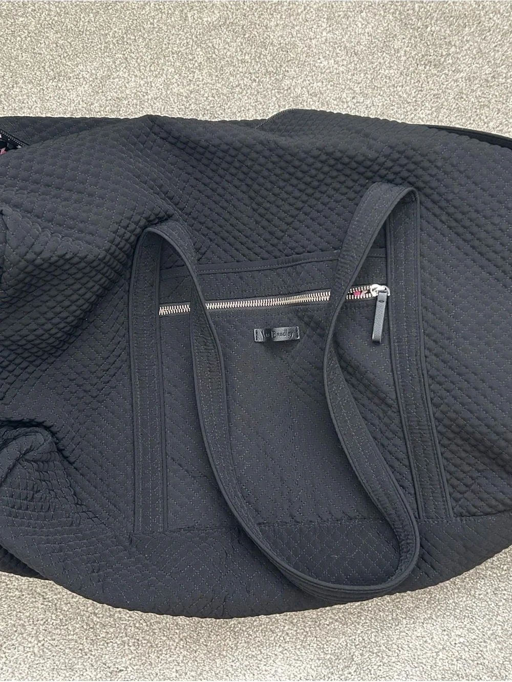 Vera Bradley Black Quilted Shoulder Tote with Front Zip